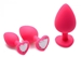 Pink Hearts 3 Piece Silicone Anal Plugs with Gem Accents - AF126-Pink