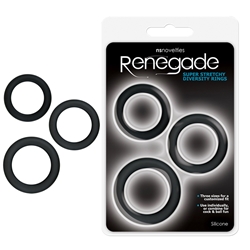 Renegade Diversity Rings Silicone Black Set of 3 Cock Rings, Diversity Rings, Silicone Rings