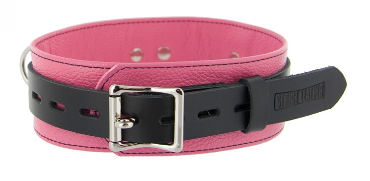 Strict Leather Deluxe Locking Collar - Pink and Black Bondage Gears, Leather Bondage Goods, Collars