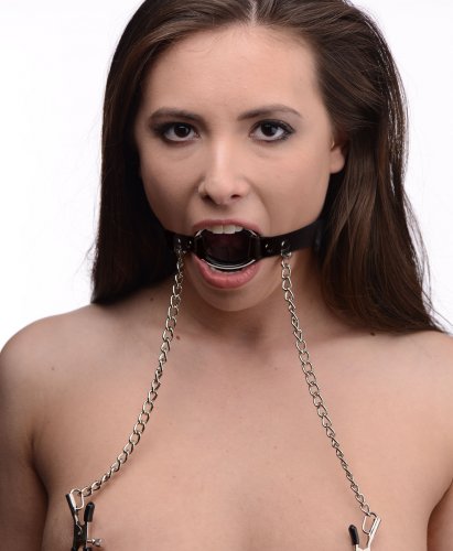 Seize O-Ring Gag with Nipple Clamps Mouth Gags, Nipple Clamps and Tweezers
