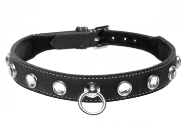 Leather Rhinestone Collar- Diamond Bondage Gear, Collars