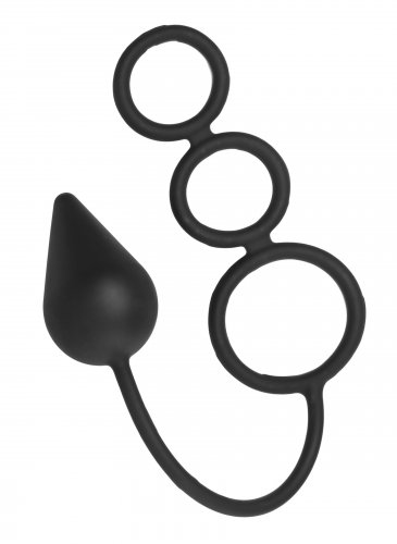 Triple Threat Silicone Tri Cock Ring with Anal Plug Anal Toys, Cock Rings, Multi-Ring Cock Rings, Silicone Anal Toys, Silicone Toys, Penetrating Cock Rings