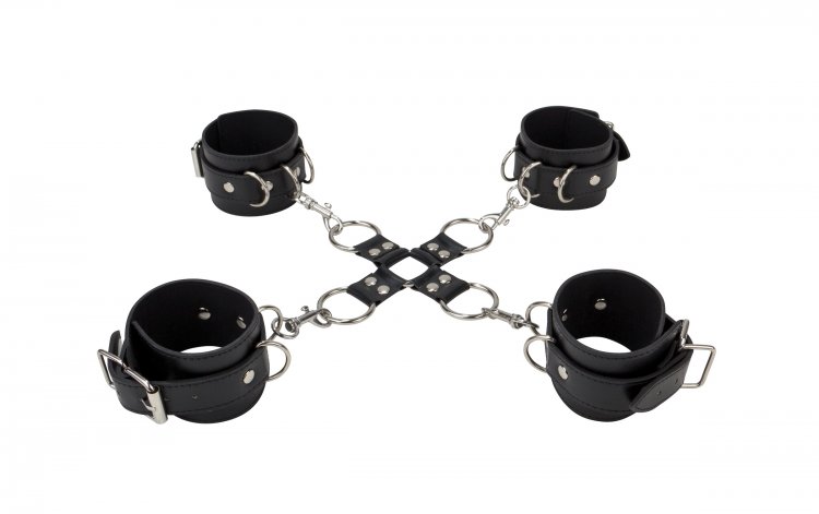 Ouch! Leather Hand and Leg Cuffs Bondage Gear, Leather Bondage Goods, Ankle and Wrist Restraints