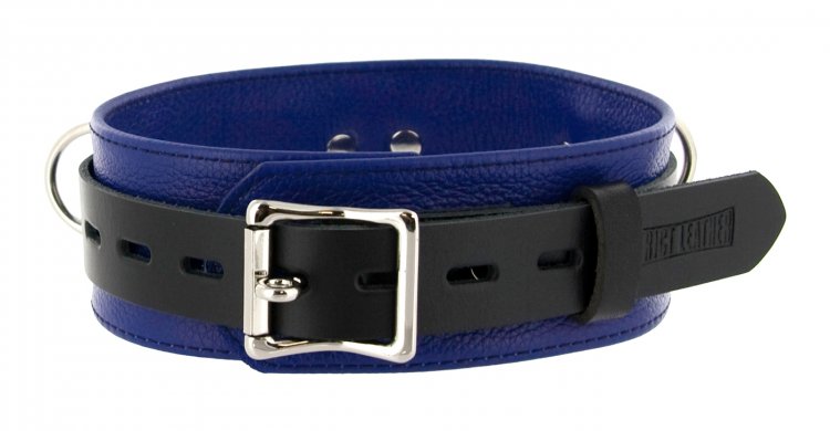 Strict Leather Deluxe Locking Collar - Blue and Black Bondage Gears, Leather Bondage Goods, Collars