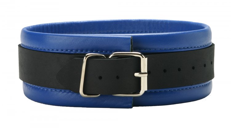 Blue Mid-Level Leather Collar Bondage Gear, Leather Bondage Goods, Collars